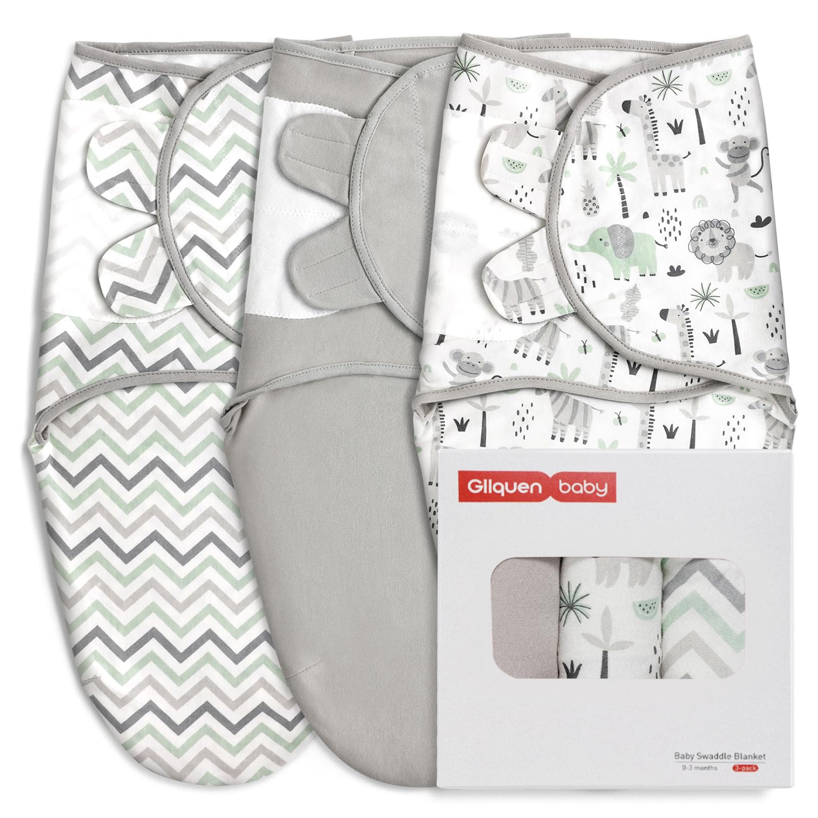GLLQUEN BABY Swaddles Pucksack Baby 0-3 Monate,100% Bio-Baumwolle Baby Schlafsäcke für Neugeborene,Oeko-tex100 Schlafsack für Kleinkinder,Unisex 3er Pack Wickel