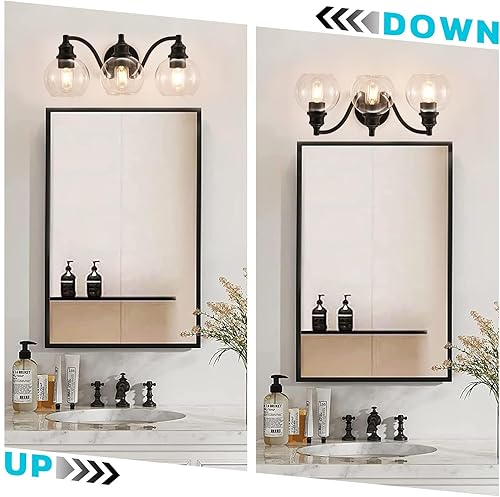 Miniatura 3 de Lámparas clásicas de baño de 3 luces, luces negras modernas con pantalla de vidrio transparente, lámpara de pared de baño para sala de estar, espejo