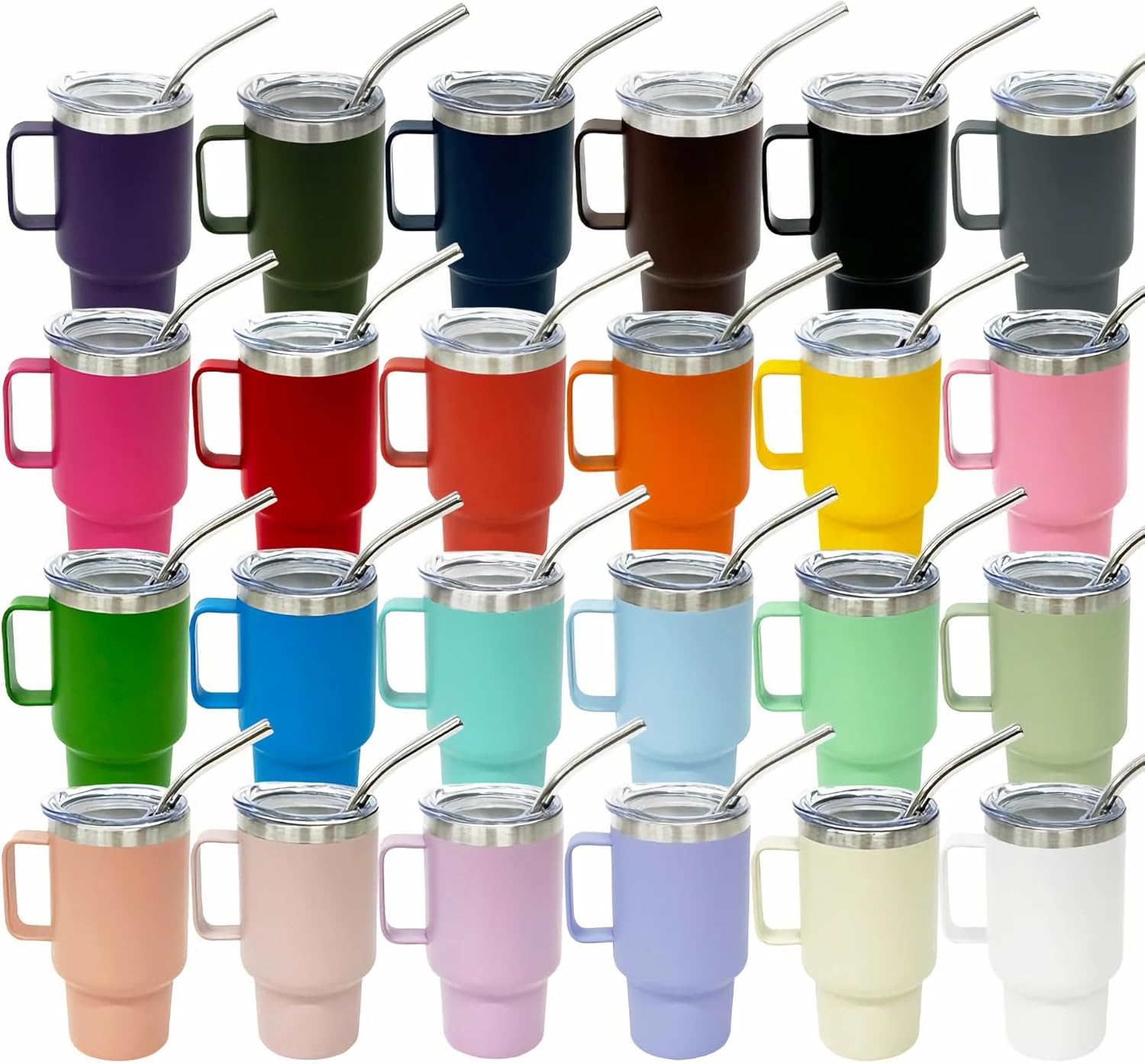 3 oz Mini Tumbler Shot Glass with Straw and Lid, 24 Pack Stainless Steel Shot Glasses with Handle, Double Wall Vacuum Insulated Tumblers for Laser Engrave, Cute Cups for Party (24 Pack)