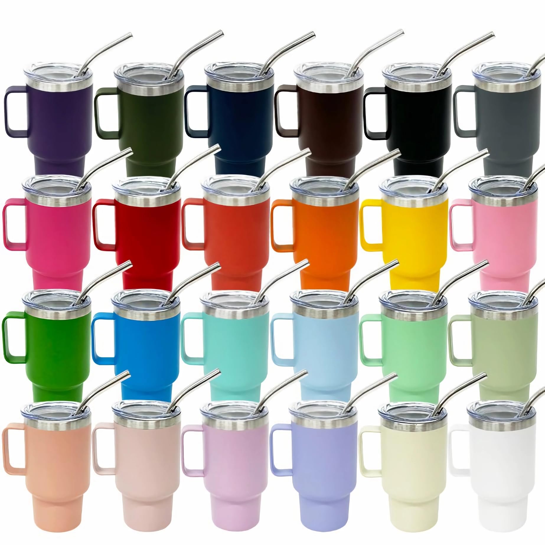 Metalya 3 oz Mini Tumbler Shot Glass with Straw and Lid, 24 Pack Stainless Steel Shot Glasses with Handle, Double Wall Vacuum Insulated Tumblers for Laser Engrave, Cute Cups for Party (24 Pack)