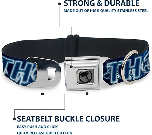 Miniatura 4 de Collar de perro Hebilla de cinturón de seguridad Avengers Thor Hammer Action Pose Galaxy Blues Blanco 18 a 32 pulgadas 1.5 pulgadas de ancho,