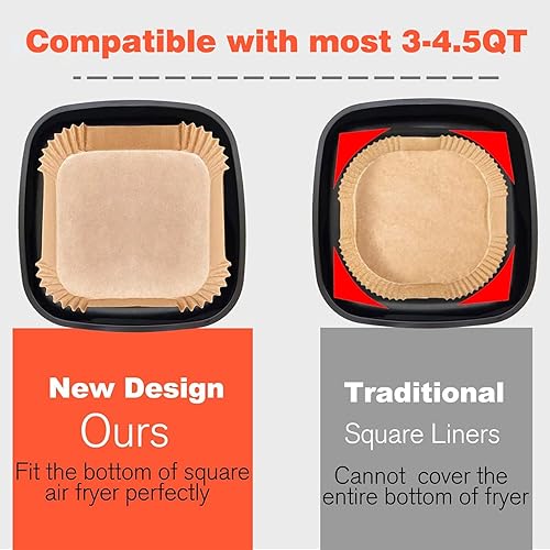 Miniatura 10 de Forro de papel desechable para freidora de aire cuadrado de 10 pulgadas, 100 piezas de revestimientos de papel cuadrados más grandes para freidora
