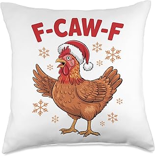 Christmas F-Caw-F Rooster Chicken Pun Meme, Viral Humor Throw Pillow