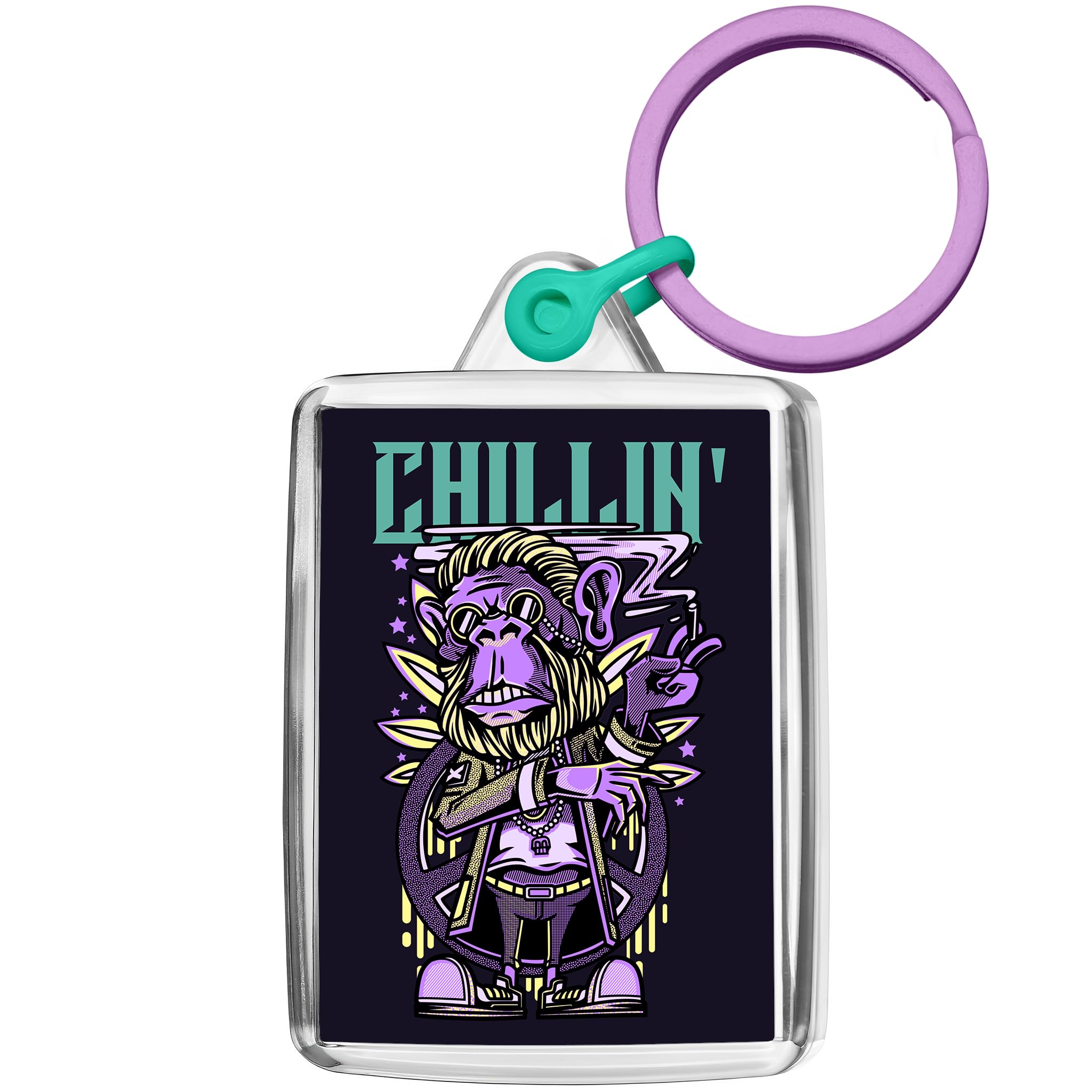 Pixly Unisex Clear Pixly® Chillin' Monkey Keyring Key Fob Keychain Keepsake Fun Gift For Him Her