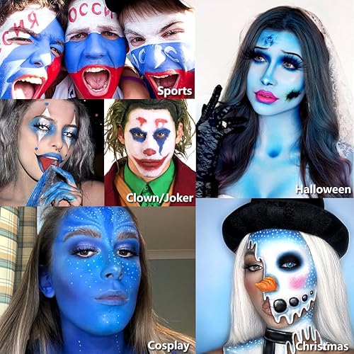 Miniatura 6 de Afflano Pintura corporal azul para el 4 de julio, pintura facial de 7.05 oz, maquillaje de payaso Joker, kit de pintura facial roja, blanca y azul,