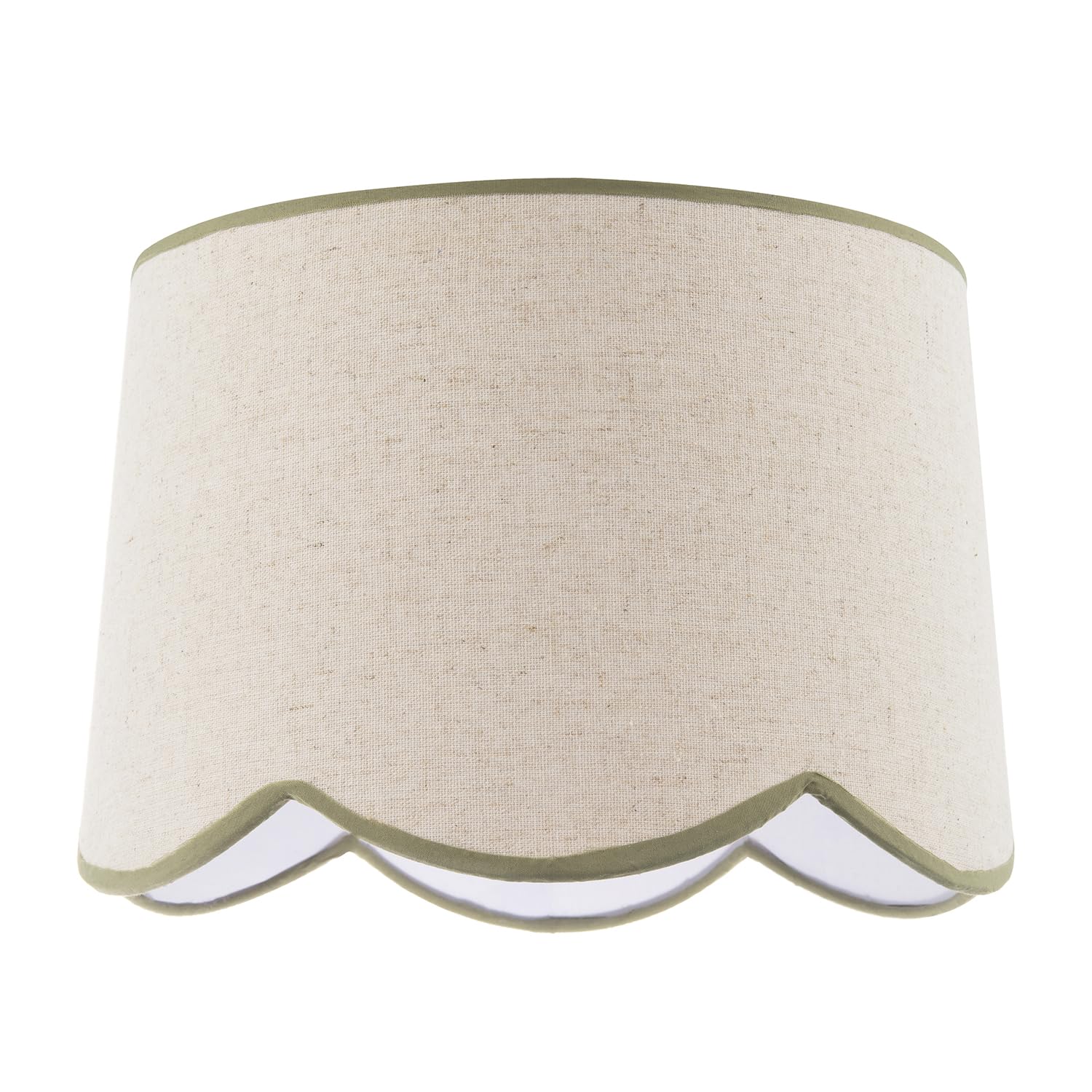 Happy Homewares Unisex Olive Natural Oatmeal Textured Linen Scallop Lamp Shade With Trims | Size: 12 Inches