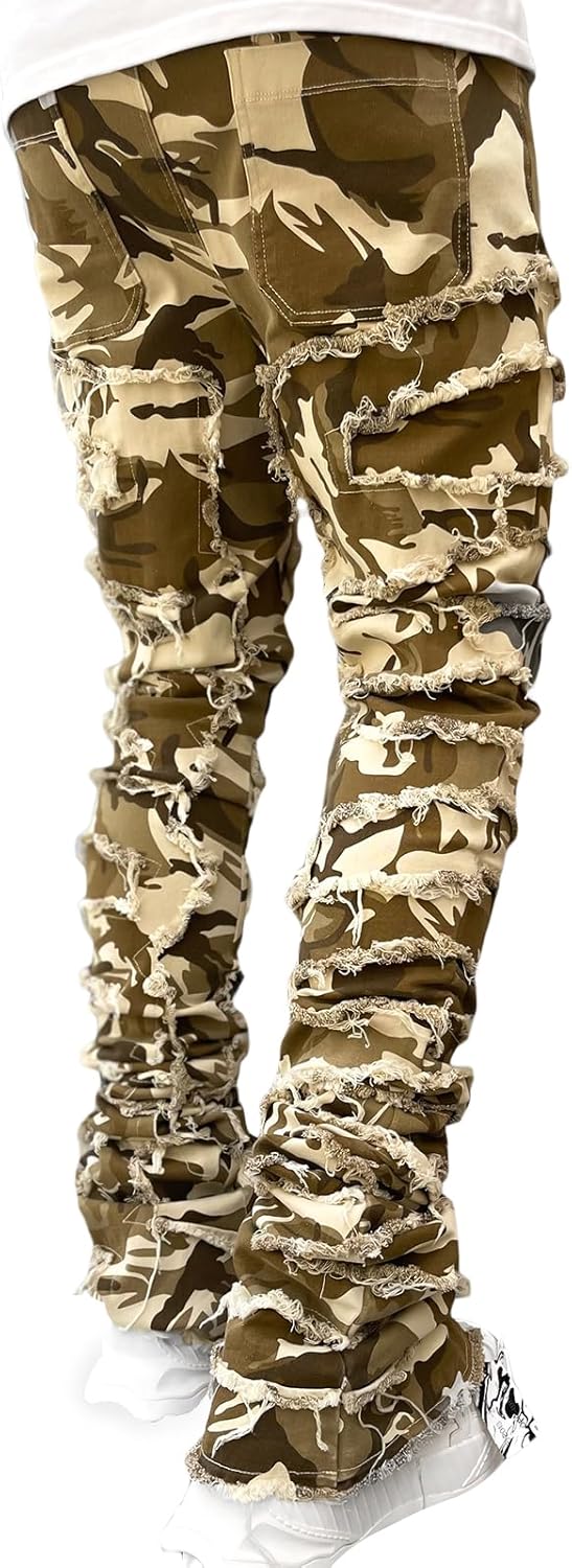 Men's Black Stacked Jeans Ripped Jeans Patch Distressed Destroyed Denim Trousers Streetwear Men Pants Daily Fit - Image 5