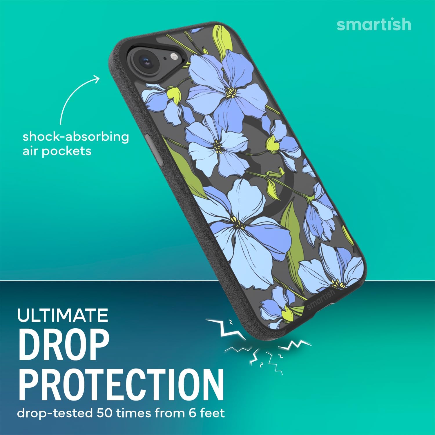 Smartish® iPhone 17e/16e MagSafe Clear Case - Gripmunk Magnetic Slim Case [Lightweight + Protective] Drop Tested Anti-Yellowing Thin Grip Clear Cover for Apple iPhone 17e/16e - Blue Blossom