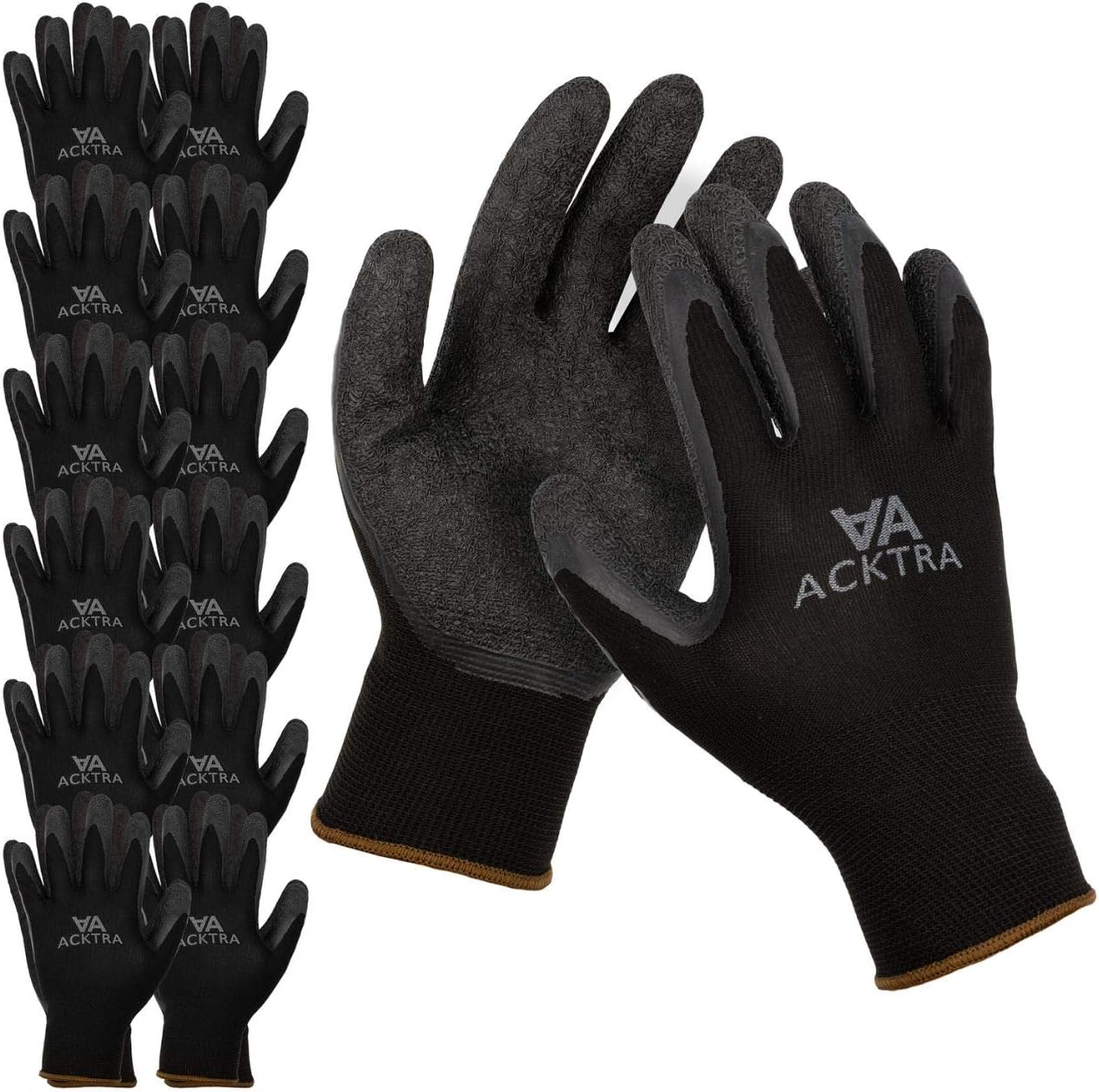 Coated Nylon Safety WORK GLOVES 12 Pairs, Knit Wrist Cuff, Multipurpose, for Men & Women, WG008 Black Polyester, Black Latex, X-Large