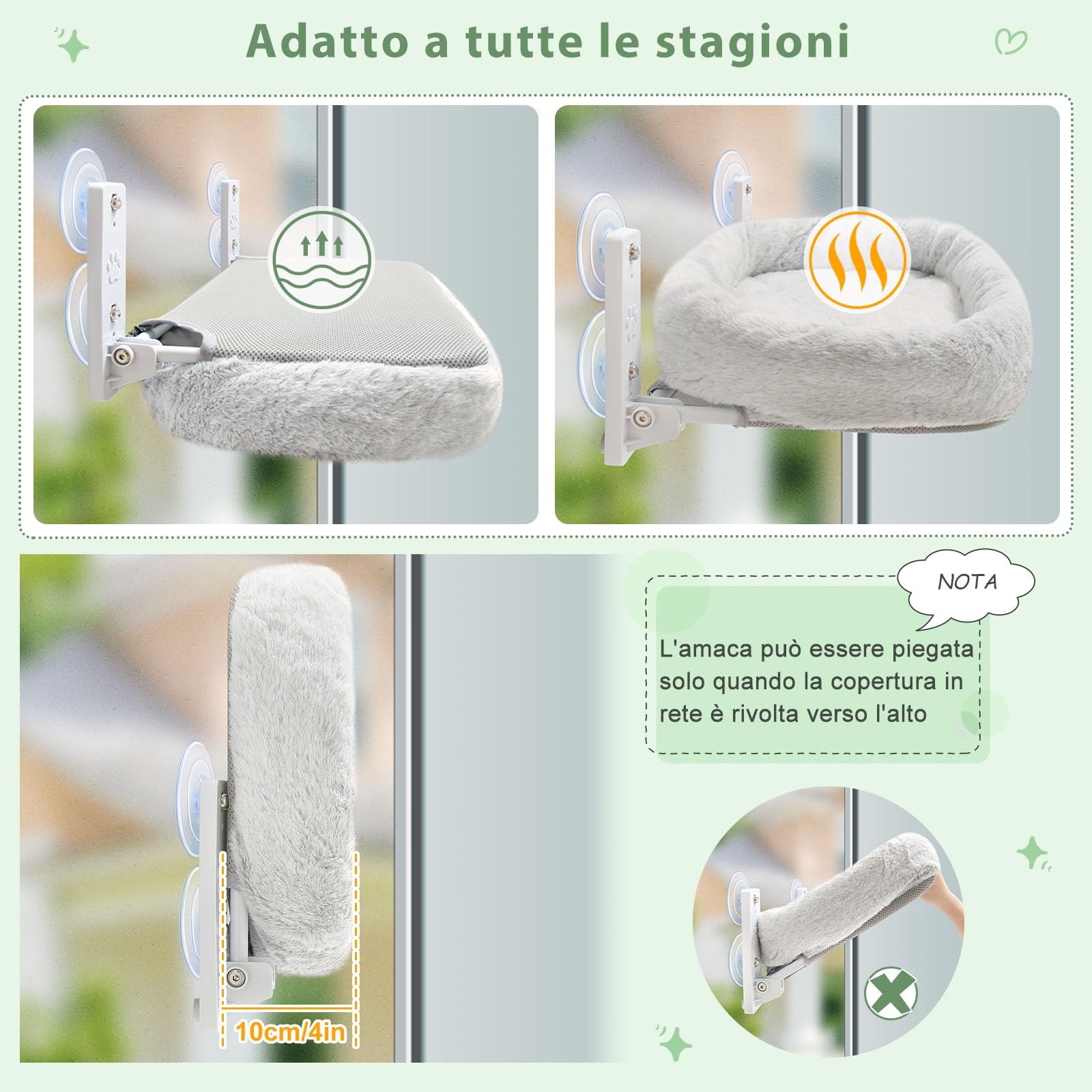 GUUSII HOME Amaca Gatto Finestra Cucce per Gatti Cuccia Morbida Letto Mensole da Interno Trespolo Sdraio per Gattini Robusto Facile da Montare Caldo Tappetino Reversibile 53 * 30cm (Grigio, M)