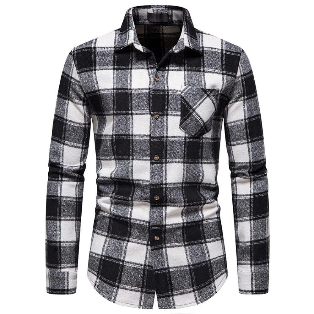 HGJH Hemdjacke Herren, Herren Langarm Flanellhemd Thermohemd Schottenkaro Schwarz Baumwollhemd Herren Regular Fit Holzfäller Bequem Karierte Hemdjacke Lässiges Arbeitshemd Für Herren Jungen