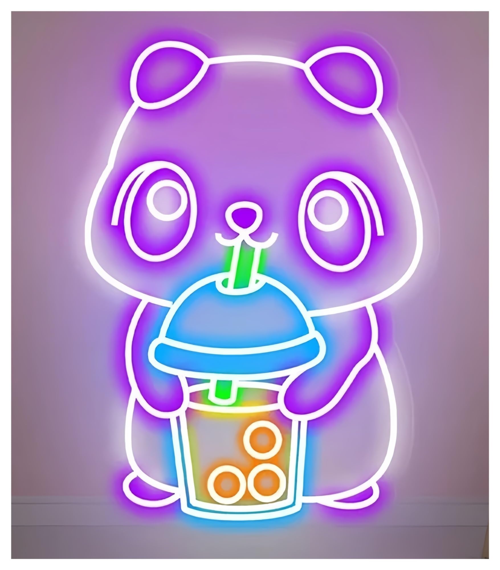 SHOUXI Sign Lamp Cute Bear Drink Bubble Tea Neon Signs for Coffee Shop Decoration Wall Decor 60cm(E)