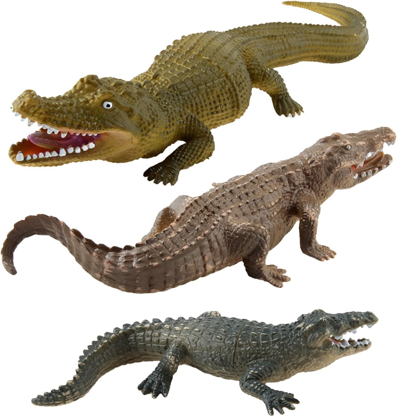 Set of 3 Realistic Plastic Crocodile Figurines for Educational Play