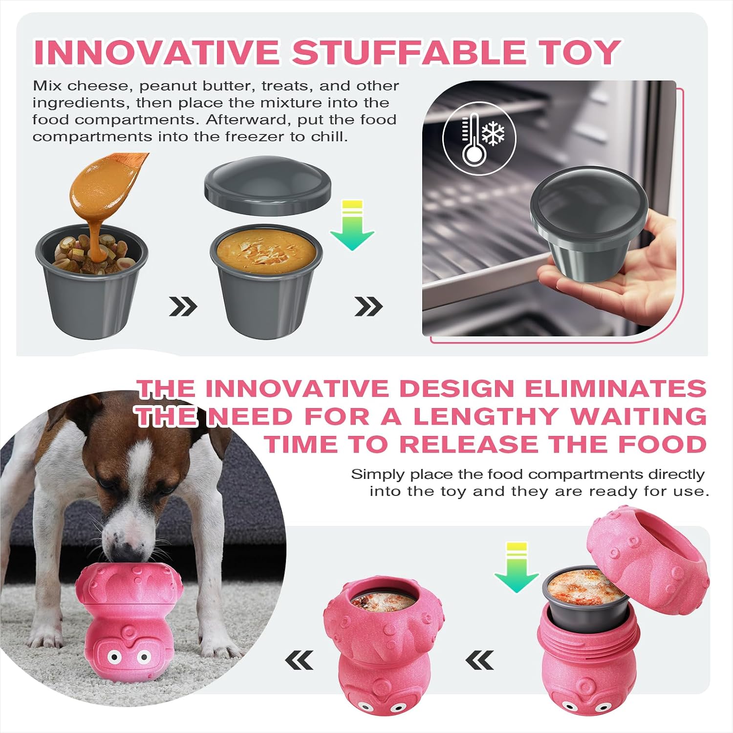 OYR 3-in-1 Dog Frozen Treat Ball, Large Size, No-Transfer Fill & Freeze Lick Cup, Treat Dispenser & Tough Chew Toy, Long-Lasting Enrichment Toy for Dogs Pink image 5