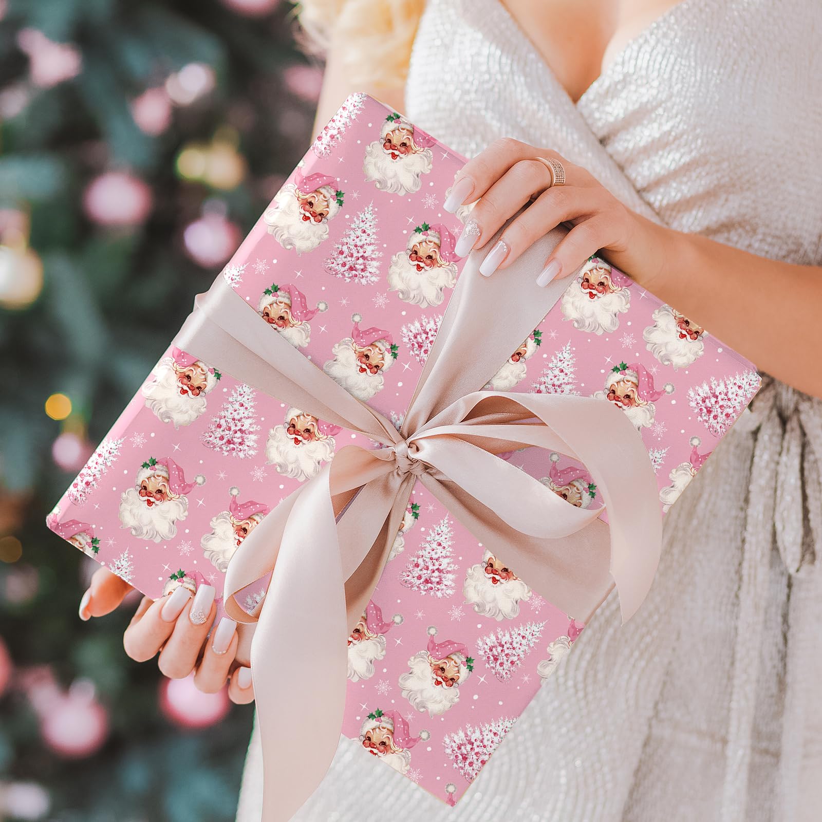 JarThenaAMCS Mini rouleau de papier cadeau de Noël – 43,2 cm x 10 m – Papier cadeau rose pour loisirs créatifs, fournitures de fête à la maison