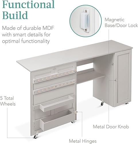 Vista 20 de Best Choice Products Mesa de costura plegable grande, estación de manualidades portátil multiusos y escritorio lateral con diseño compacto, ruedas