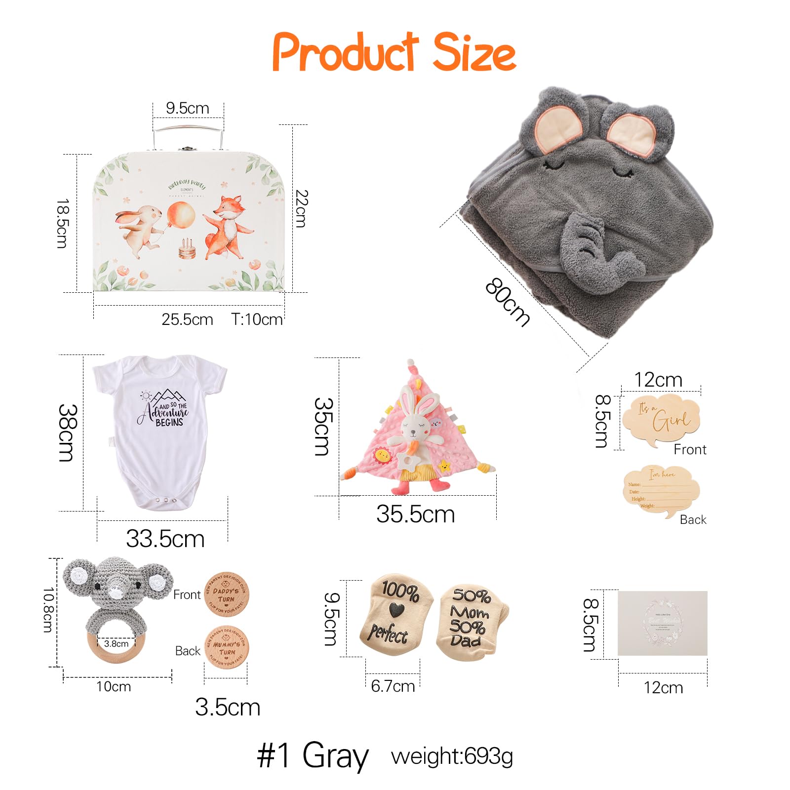 Baby Gift Set da Regalo neonato la nascita Baby Party Asciugamano da bagno Milestone Baby Coperta Romper Calzini Bambino Legno Crocheted Griffin Rattle Toy Foto Requisten (per il ragazzo)