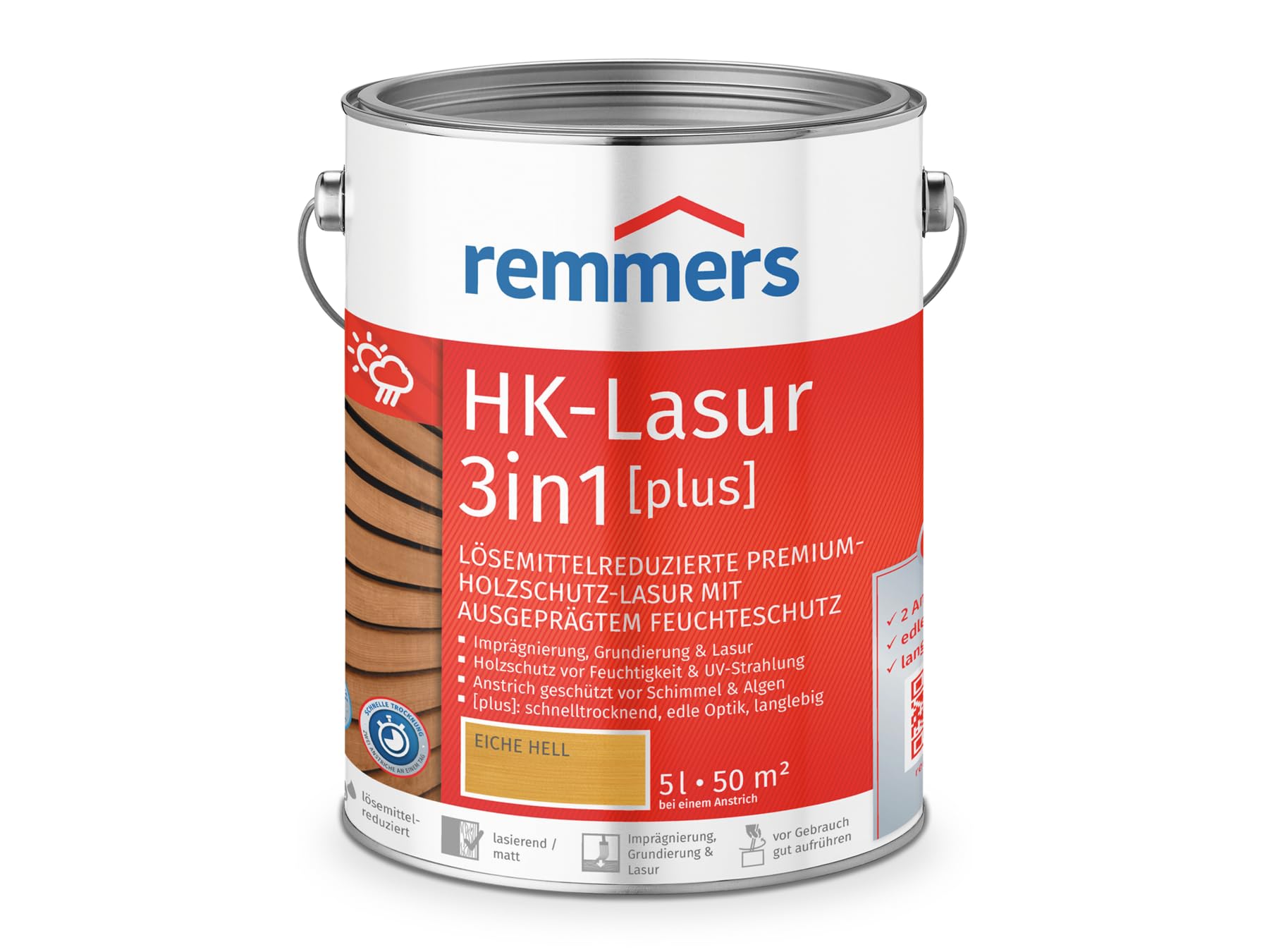 Remmers Vernice trasparente Acqua HK 3in1 rovere chiaro, 5 litri, vernice per legno, per recinzioni, copertura per auto, casette da giardino, impregnante + fondo + finitura in uno