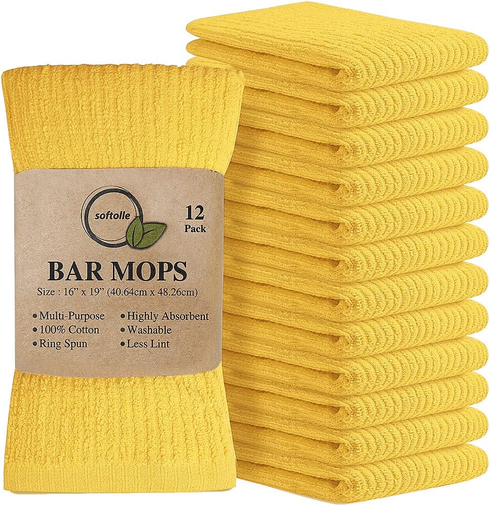 Softolle Kitchen Towels, Pack of 12 Bar Mop Towels 16x19