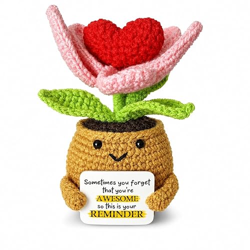 Handmade Crochet Flower Pot Gift Inspirational Decor with You're Awesome