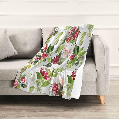 Miniatura 5 de Watercolor Christmas Berries Flower Spruce Pink Flannel Fleece Blanket Warm Microfiber Winter Blankets & Throws 60"x90" for Bed Car