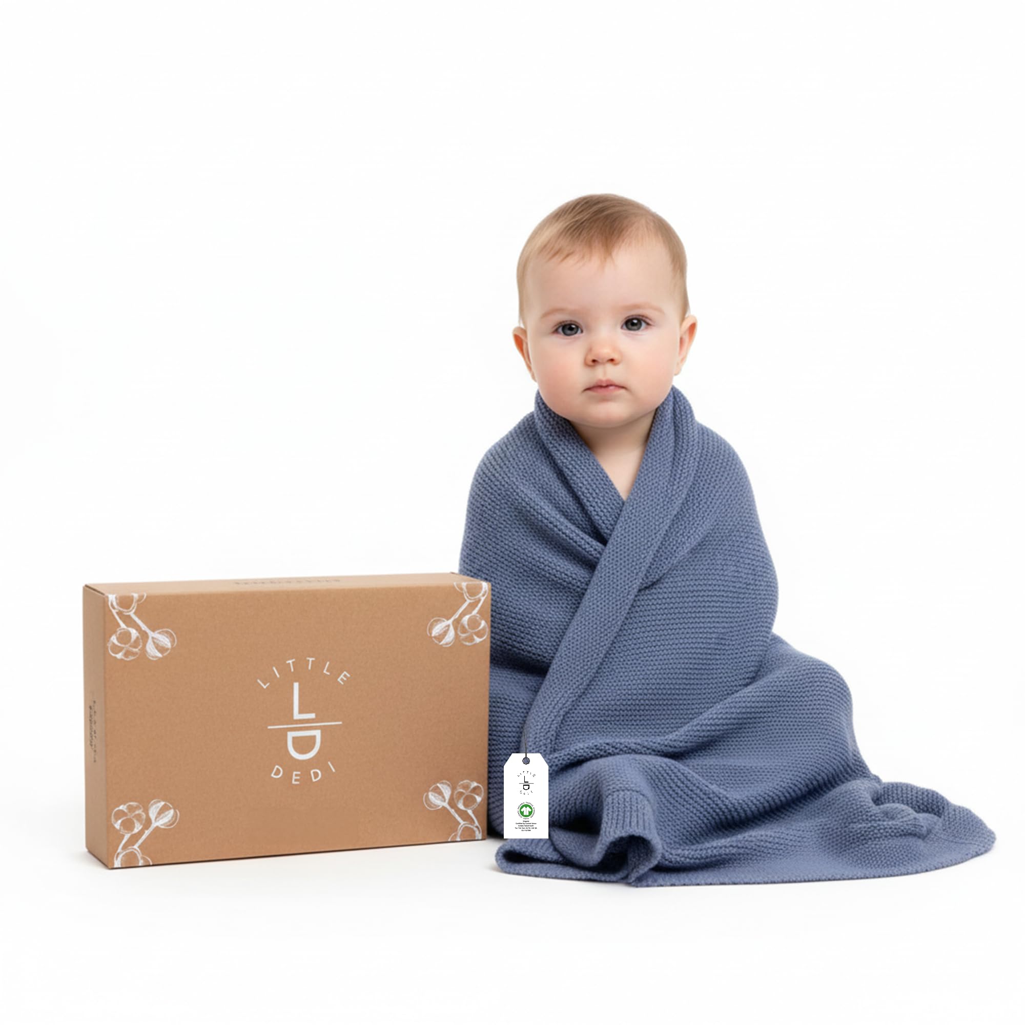 Little Dedi Men's Blue Lttle Dedi 100% Organic Knitted Baby Blanket Cozy And Warm Newborn Soft Swaddle Throw For Nursery, Crib, Stroller, Receiving