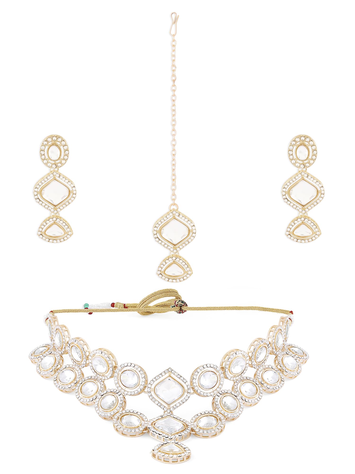 ZAVERI PEARLS Gold Tone Dazzling Stones Embellished Choker Necklace Earring & Maangtikka Set For Women-ZPFK17560 (B0CWNTNSL2) Amazon Price History, Amazon Price Tracker