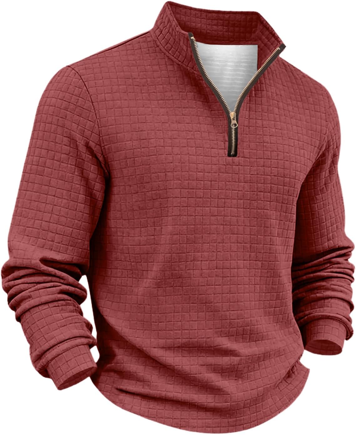 Spring T Shirts for Men, Long Sleeve Waffle Knit Shirts Quarter Zip Loose Lightweight Pullover Tops, S-4XL