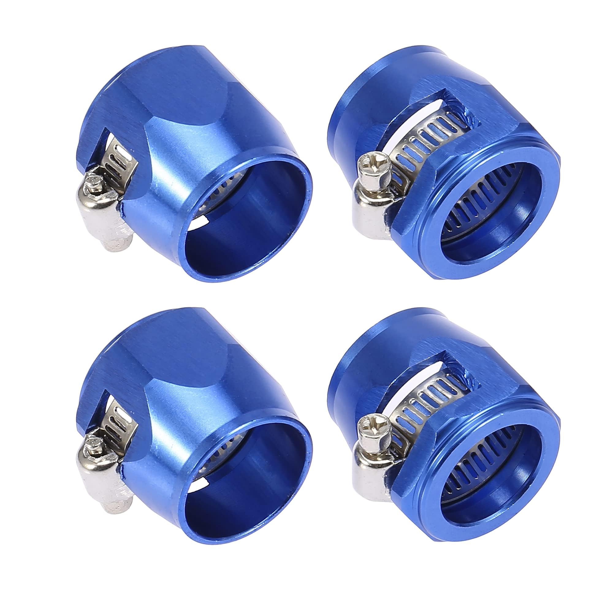 Unifizz 4PCS AN12 Hex Car Hose Finisher Flexible Rubber Pipe Clamp for Automotive Motorcycles Oil Fuel Water Tube Blue with Screw Band Adapter Fitting
