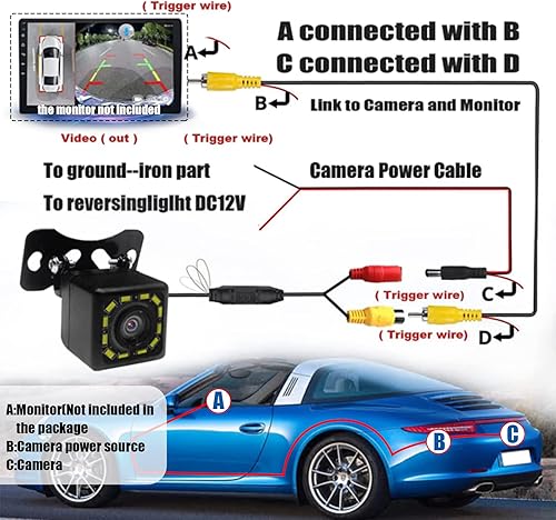 Miniatura 6 de QUICTO Cámara de respaldo para automóvil, impermeable Ultra HD 12 LED visión nocturna, cámara de visión trasera, ángulo de visión amplio de 170°,