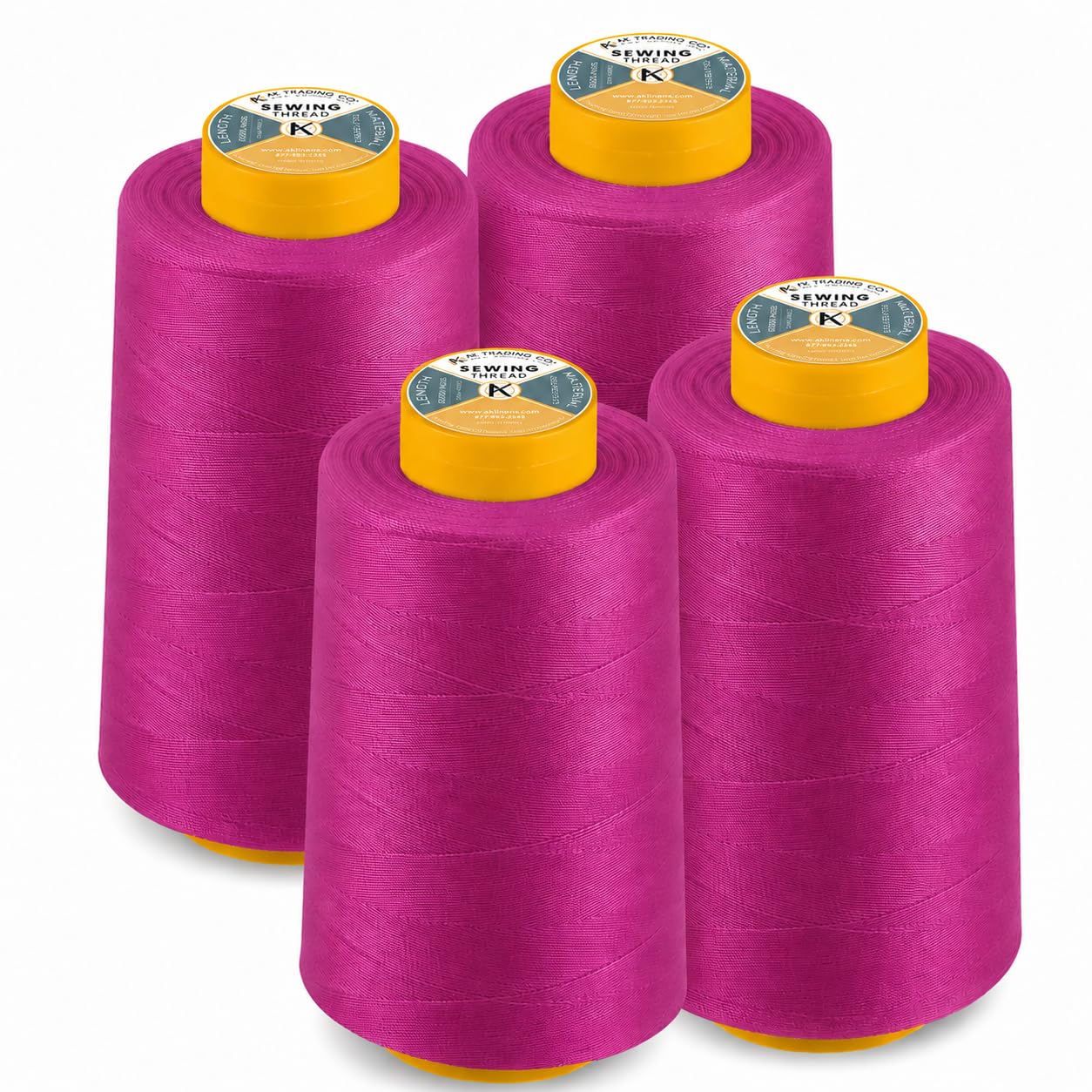 AK Trading 4-Pack HOT Pink All Purpose Sewing Thread Cones (6000 Yards Each) of High Tensile Polyester Thread Spools for Sewing, Quilting, Serger Machines, Overlock, Merrow & Hand Embroidery.
