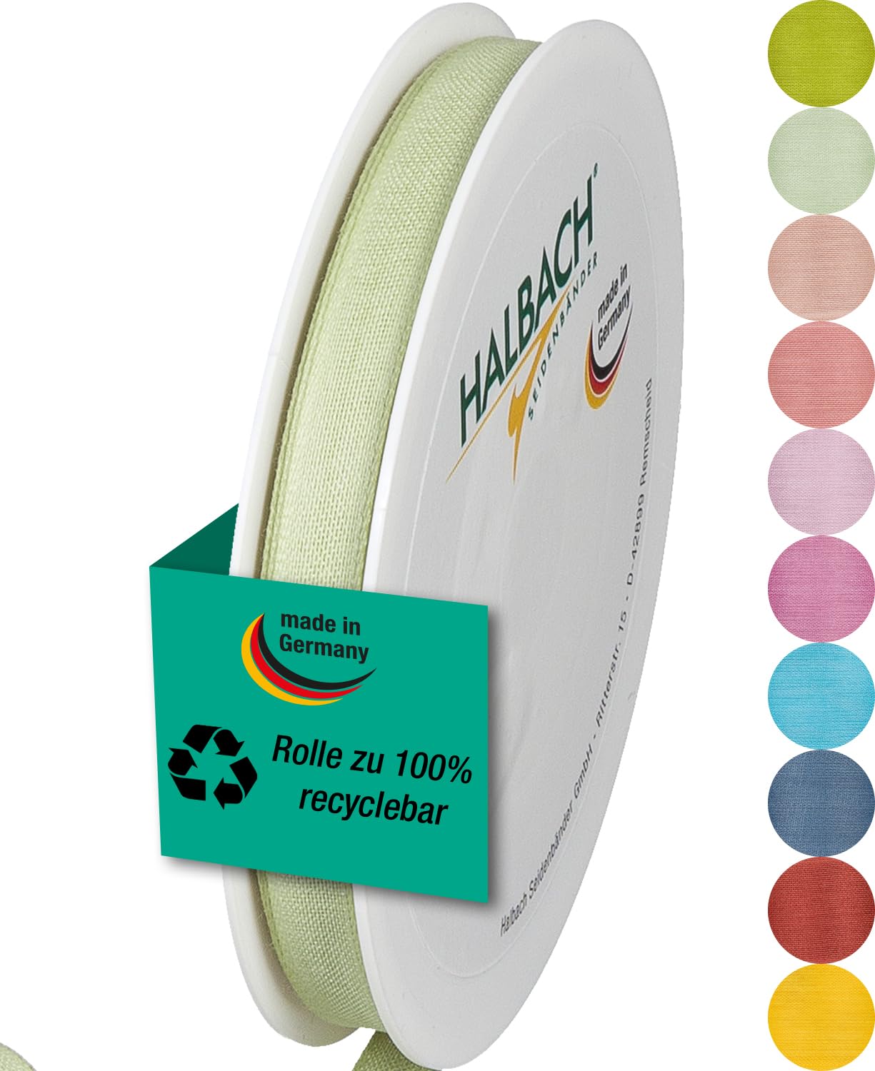 Halbach Seidenbänder Gift Ribbon Width 10 mm Length 25 m Ribbon Made in Germany Gift Ribbons in a Variety of Colours and Widths Perfect for Packaging and Decorating Colour: Pale Green