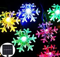 Vista 9 de Guirnalda de luces solares de Navidad para exteriores, impermeables, 30 LED, 20 pies, copos de nieve, luces de hadas de Navidad con 8 modos