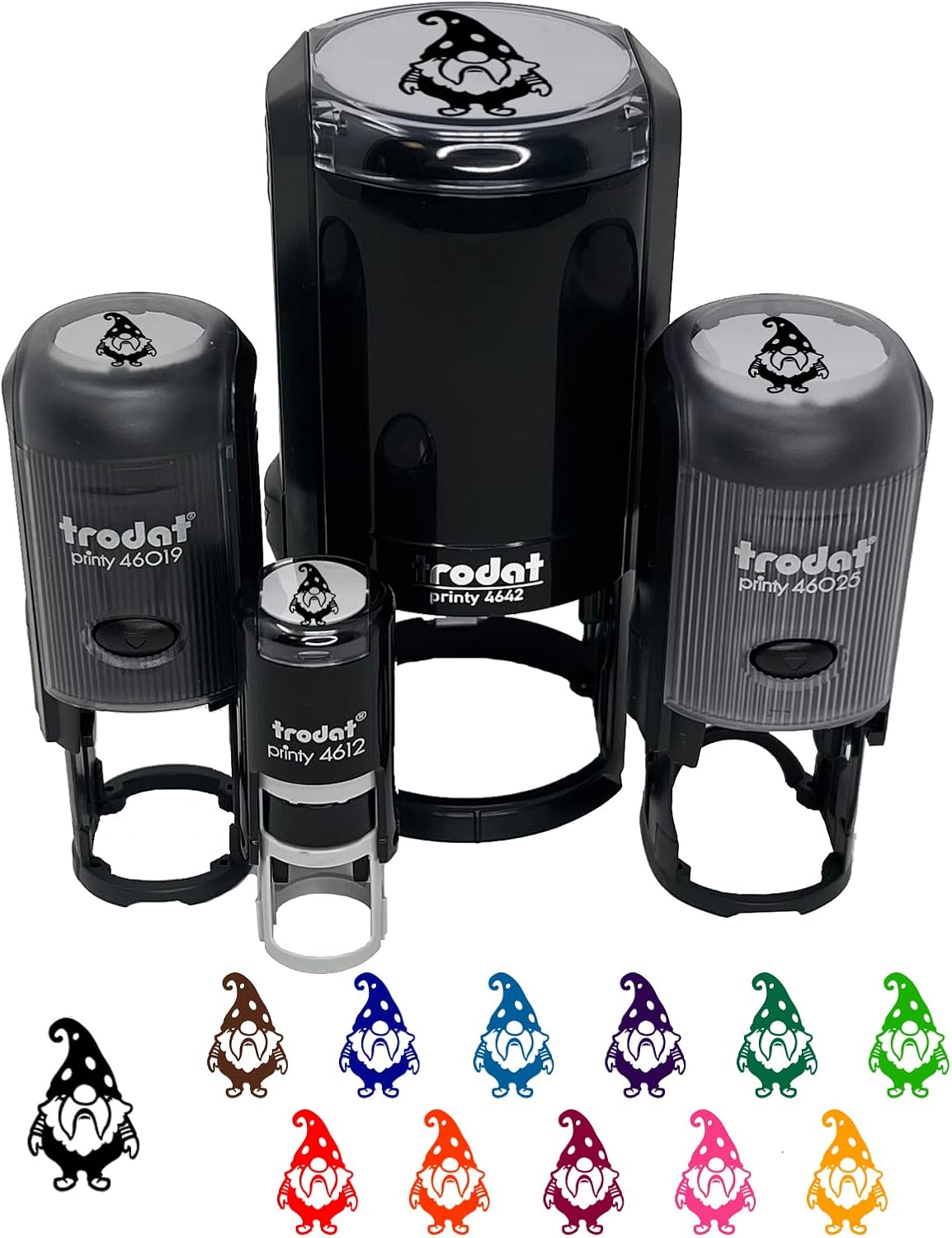 Cute Bearded Garden Gnome Self-Inking Rubber Stamp Ink Stamper for Stamping Crafting Planners - 1-1/2 Inch Large - Red Ink