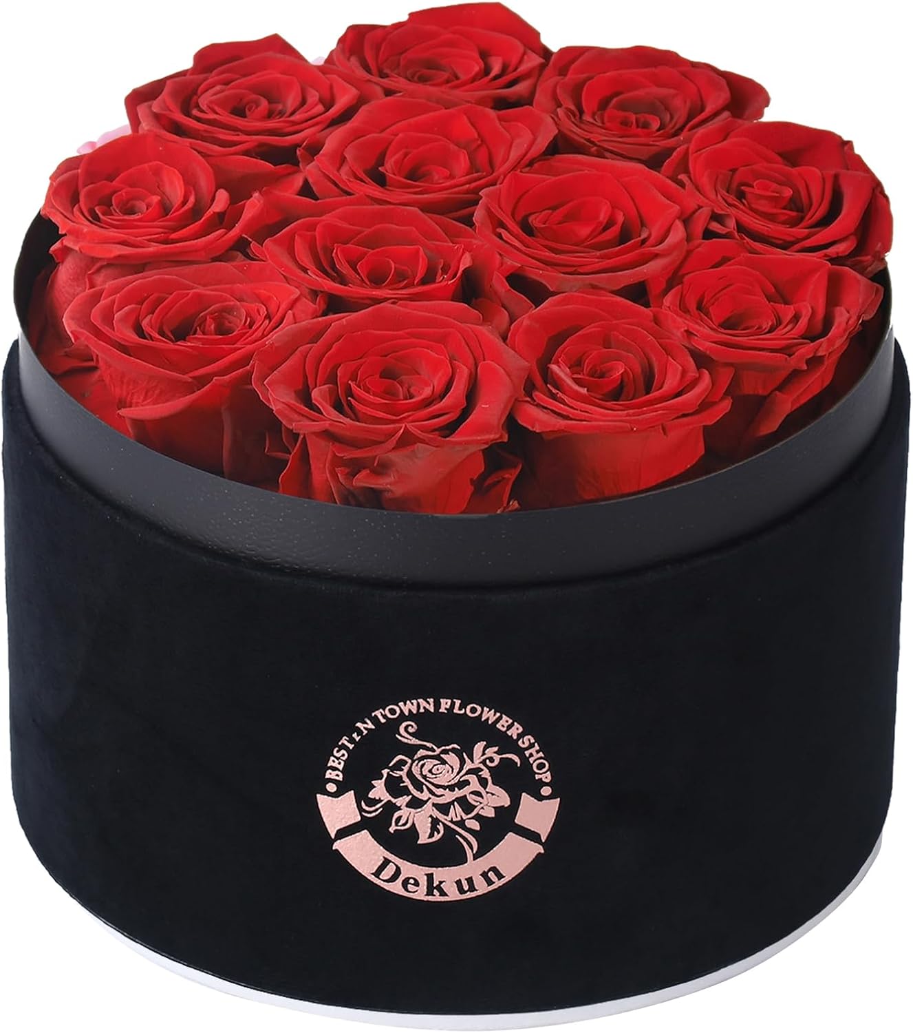 Dekun12 Pieces Forever Flowers Gift Box - Preserved Roses Eternal Roses that Last 1-3 Years Preserved Flowers for Her Valentine's Day Christmas (12 Roses) (Black Box & Red Roses)