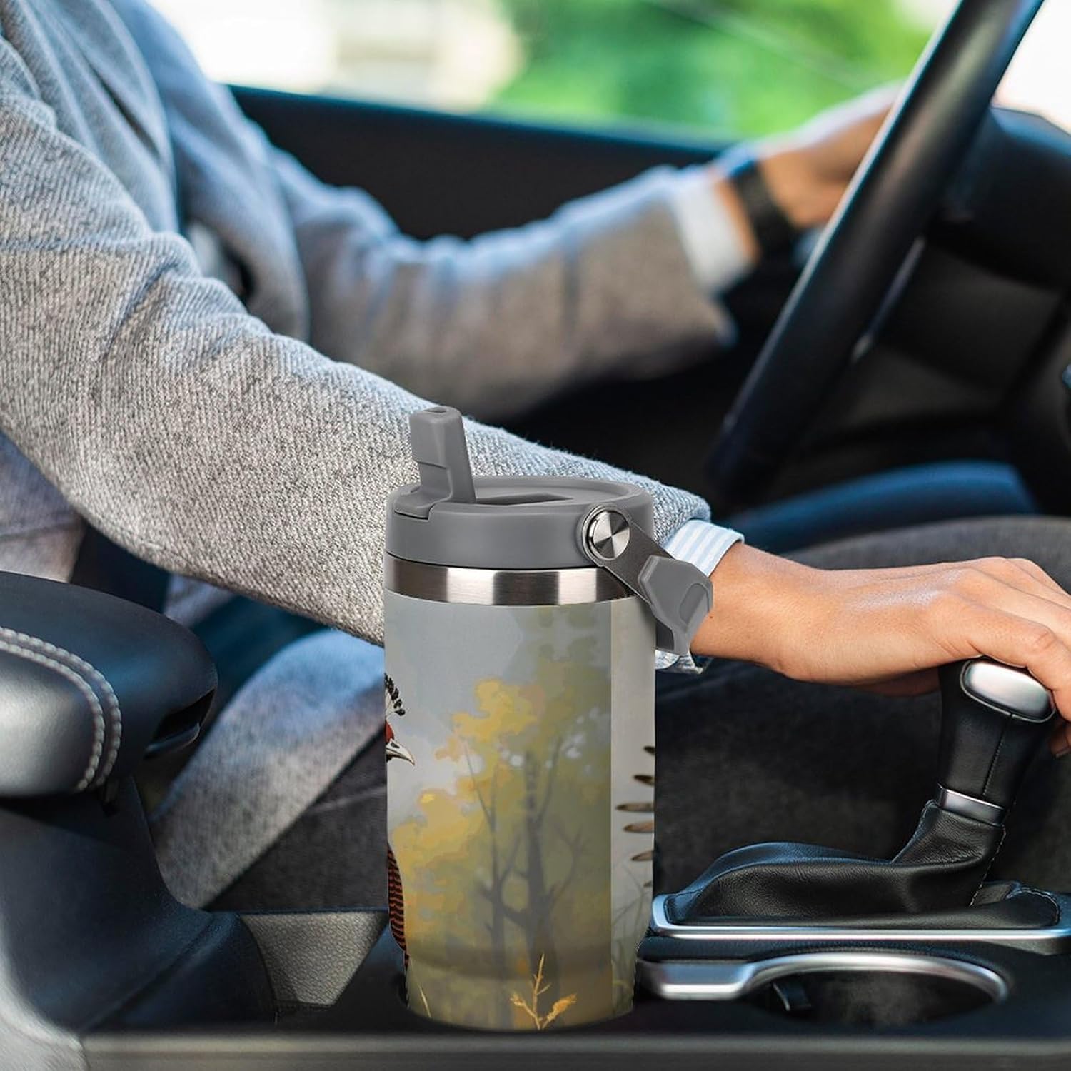 30oz Insulated Tumblers with Top Handle, Stainless Steel Pheasants Animals Car Cup with Straw for Gift, Leak-Proof Double Wall Vacuum Travel Mug, Personalized Water Bottles White