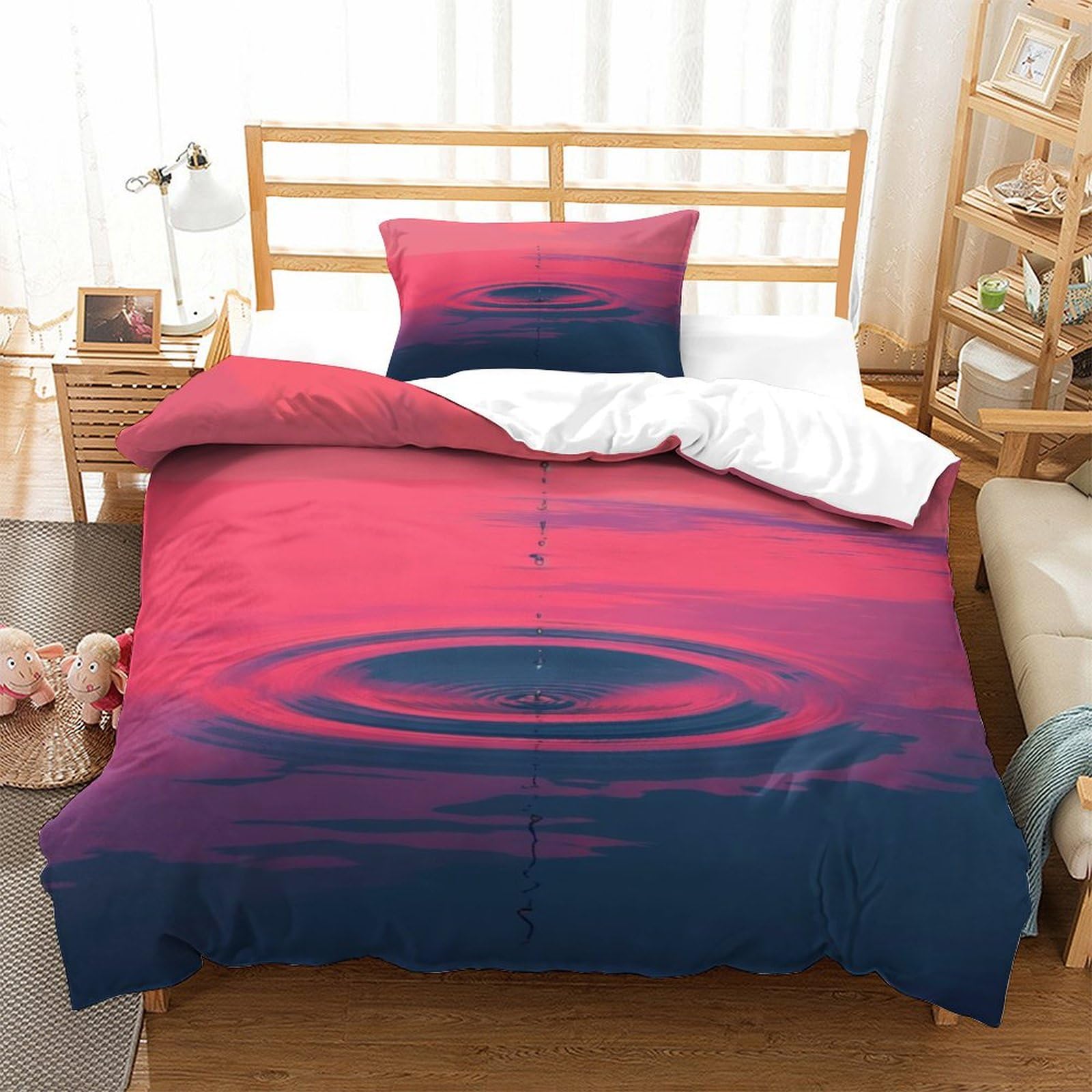 P1s9u7w5y Water Ripple-5 Gradient Ripple 3D Printed Microfiber Duvet Cover Set 3Pcs Wave Bedding Set Single（135X200cm）