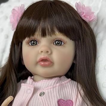 KAWAYII Reborn Baby Doll Girl 22 Inch Lifelike Babies That Look Real Full Soft Vinyl Body Cute Realistic Standing Toddler Girls with Long Hair Beautiful Pink Dress Accessories for Kids Age 3+
