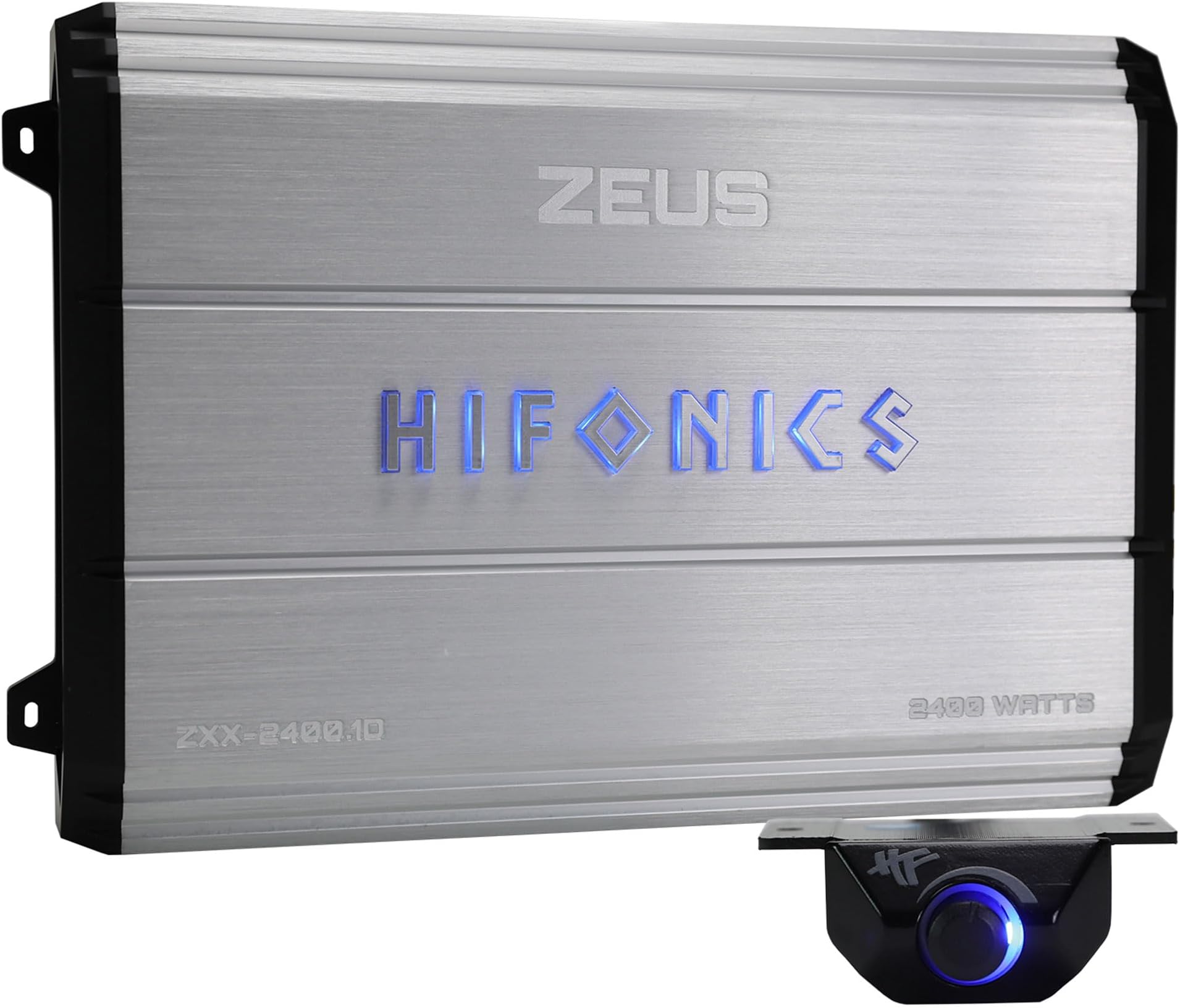 Zeus ZXX 2400 Watt Max Class D Monoblock Car Audio Amplifier Amp with Bass Knob and Remote, Variable Crossovers, ZXX-2400.1D, Silver
