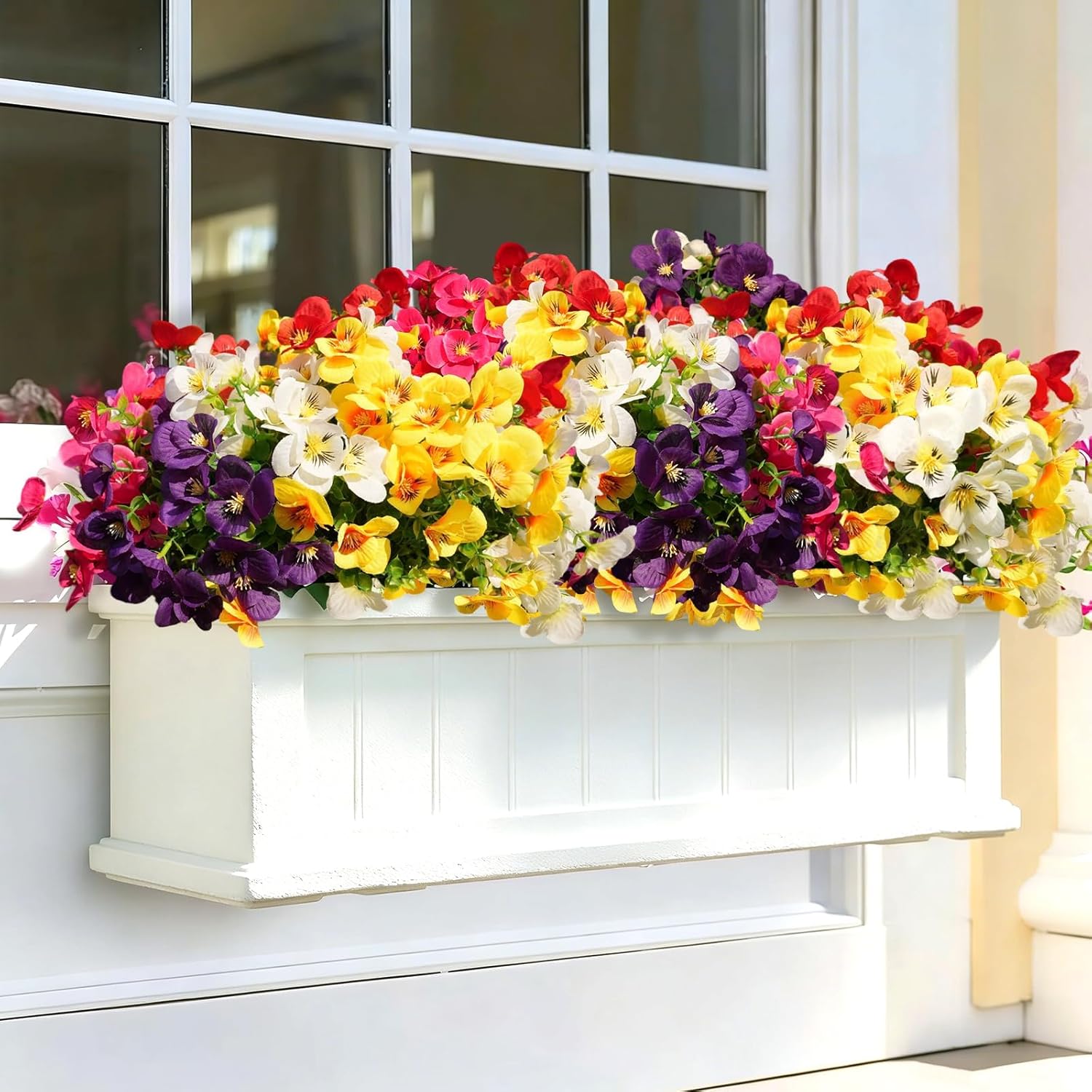 FULLMUSIC Artificial Flowers for Outdoor, 20 Pcs UV Resistant Realistic Pansies Fake Flowers for Indoor and Outdoor Garden, Porch, Patio, Window Box Decor All Year Round (20, Mixed Color)