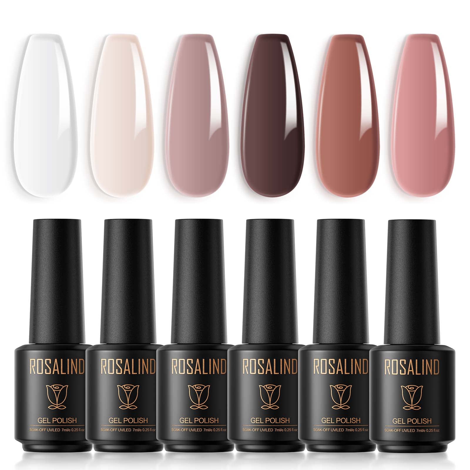 ROSALIND Esmalte Semipermanente De Uñas, 6 Colores 7ml Blanco Nude Marrón Pintauñas Gel de esmalte de uñas de Gel Manicura Nail Art Lote Soak Off UV LED esmalte de uñas