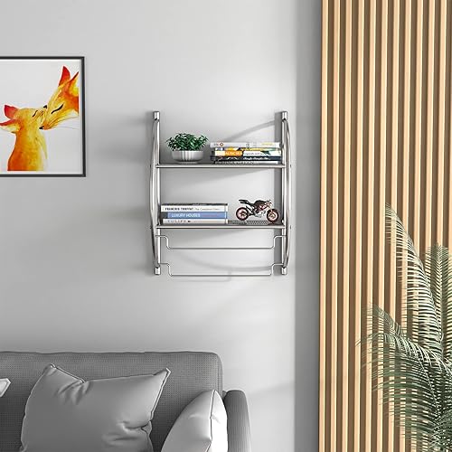 Miniatura 9 de S AFSTAR Estante de baño montado en la pared, toallero cromado de 2 niveles con estantes de diseño de fugas y toalleros, estante de baño cromado