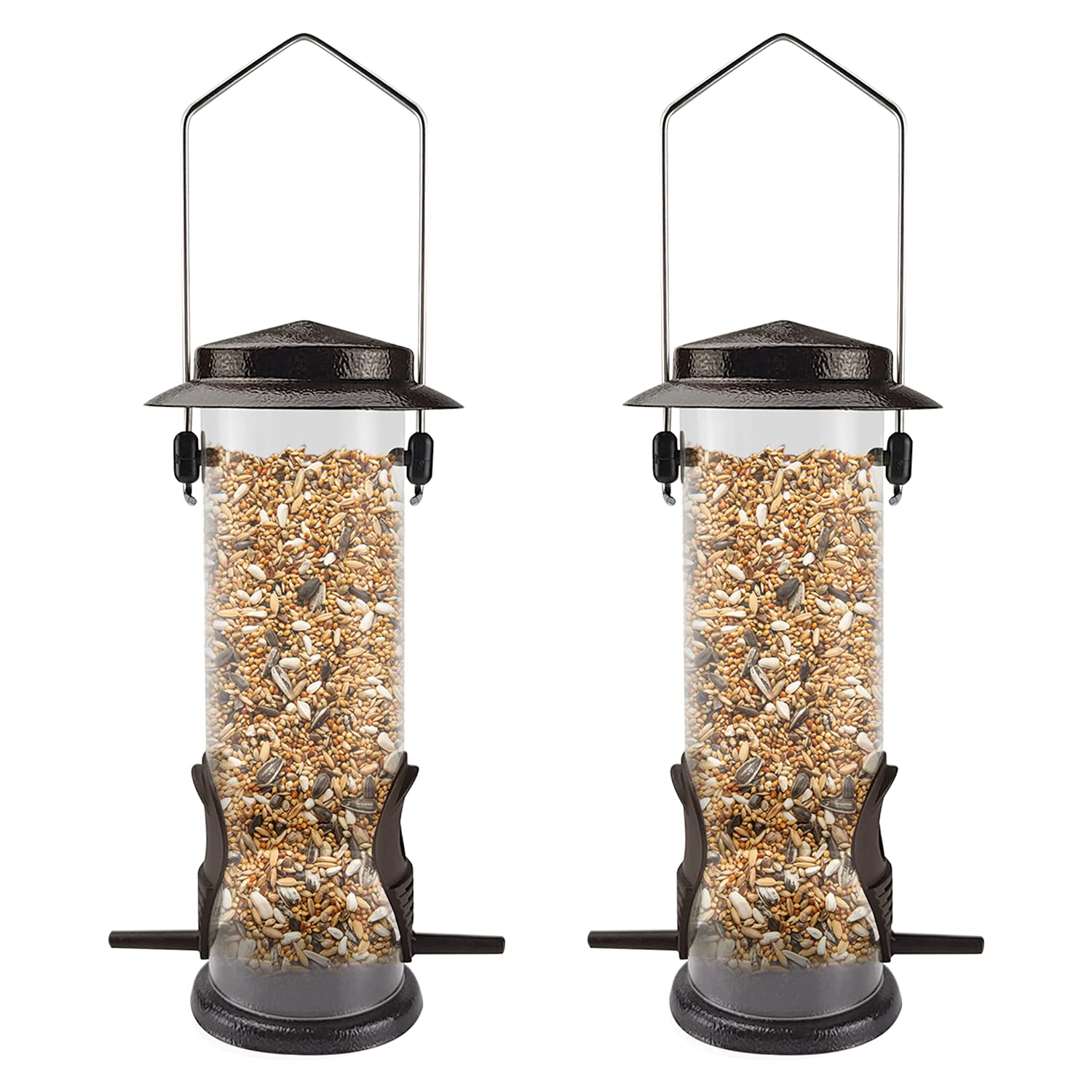 MIXXIDEA Metal Wild Birds Feeders 2 Packs Tube Bird Feeder Stainless Steel Hanging Bird Feeder for Garden Backyard Outside Decoration Attracting Wild Finch