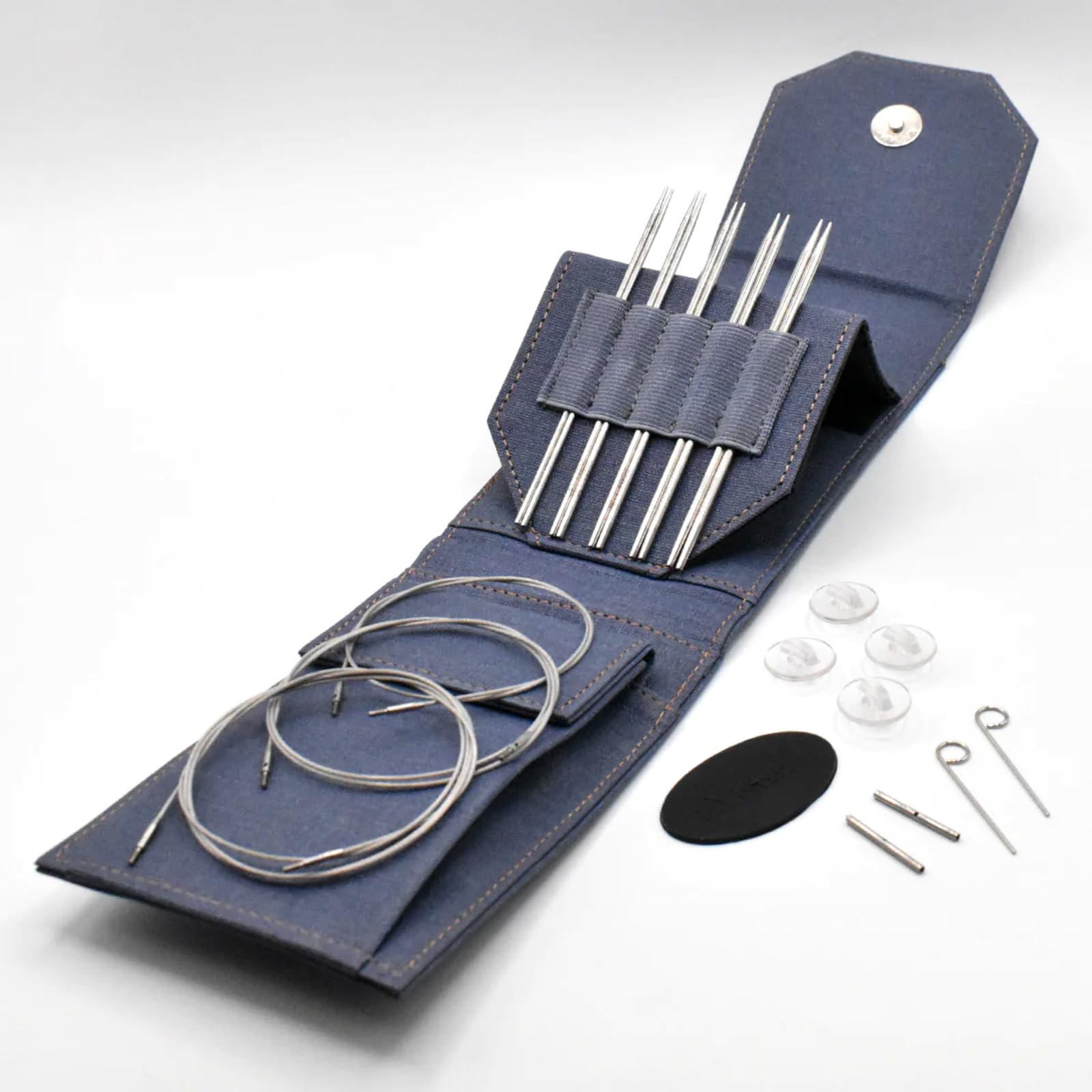 Lykke Crafts Mini-Stricknadel-Set, austauschbar, 12,7 cm, Edelstahlspitzen in Denim-Etui, 5 Paar Spitzen, Größen US 0–2,5