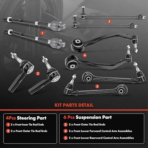 Miniatura 3 de A-Premium Juego de 10, brazo de control delantero inferior delantero y trasero, barra estabilizadora, extremo de barra de acoplamiento interior