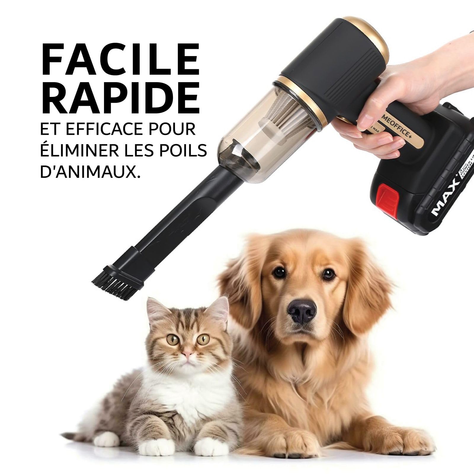 A3 MAX Mini Aspirateur Souffleur, Aspirateur Voiture à main Vacuum sans fil, batterie amovible rechargeable USB. Moteur 120W. Deux vitesses adaptées pour voiture bureau PC maison vétérinaire.