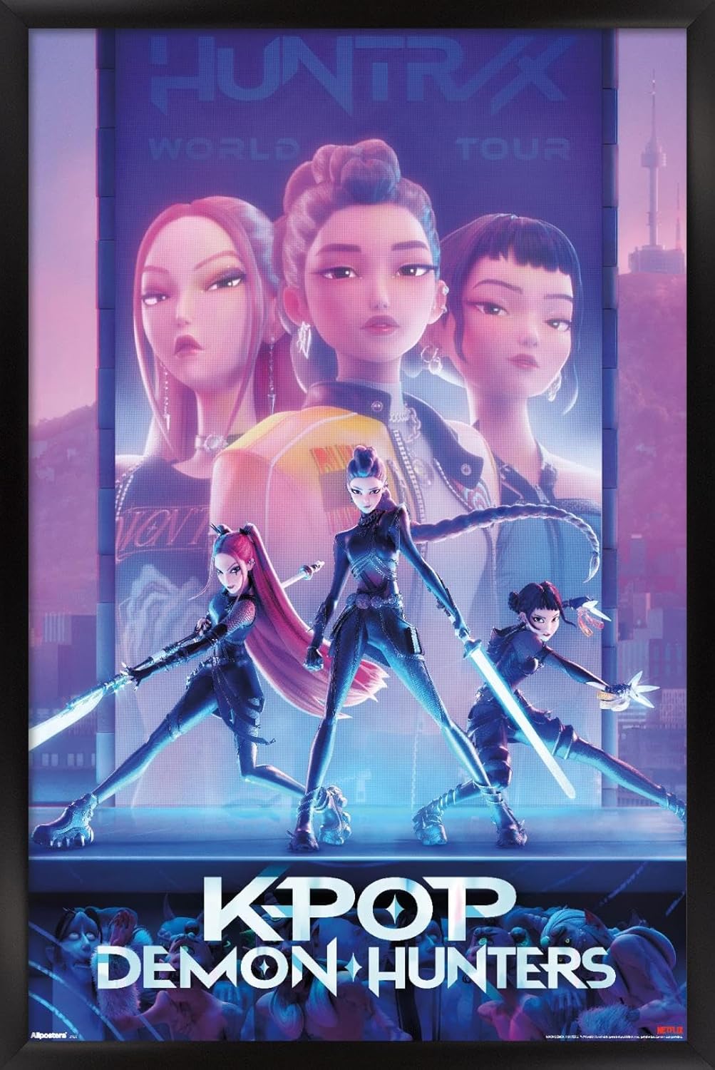 Netflix KPop Demon Hunters (2025) - One Sheet Wall Poster, 34L" x 22.4W", Black Framed Version
