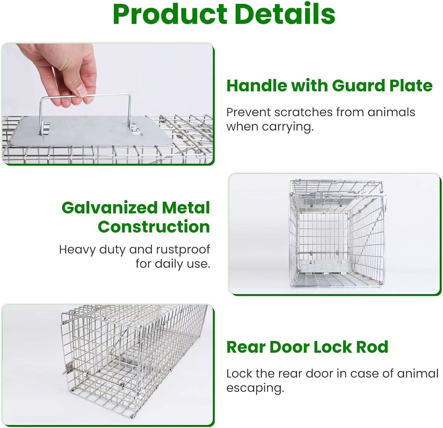23.3" Live Animal Trap Cage, Heavy Duty Folding Catch and Release Humane Trap Cage for Raccoons, Opossums, Chipmunk, Skunks, Stray Cats, Squirrels, Rabbits