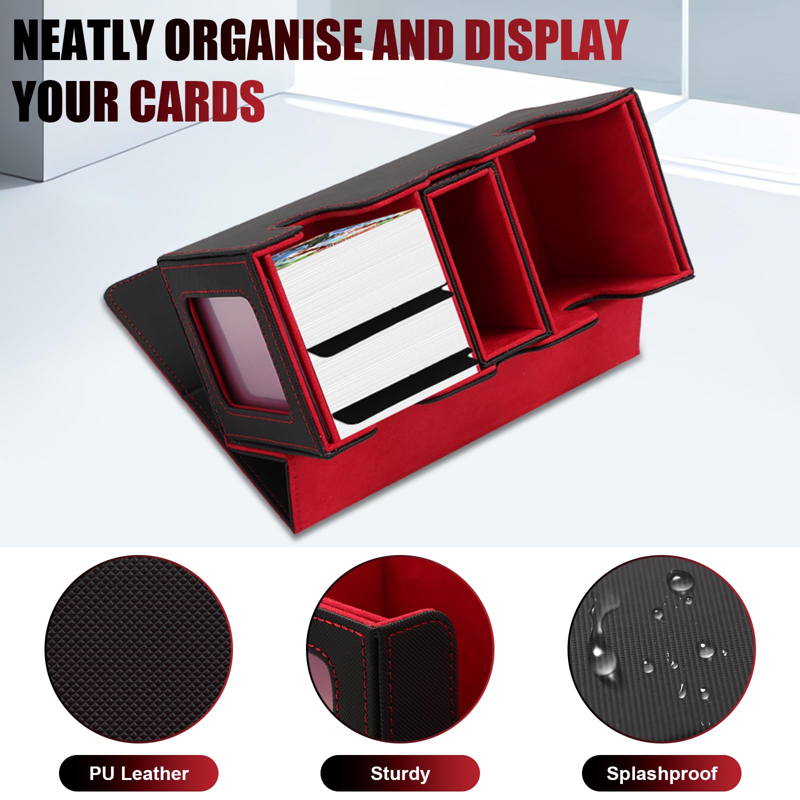 Tefola Caja de tarjetas de doble capa, caja magnética de alta calidad, caja de tarjetas de cuero con 4 divisores, capacidad para 200 tarjetas, caja de mazo Commander, compatible con tarjetas