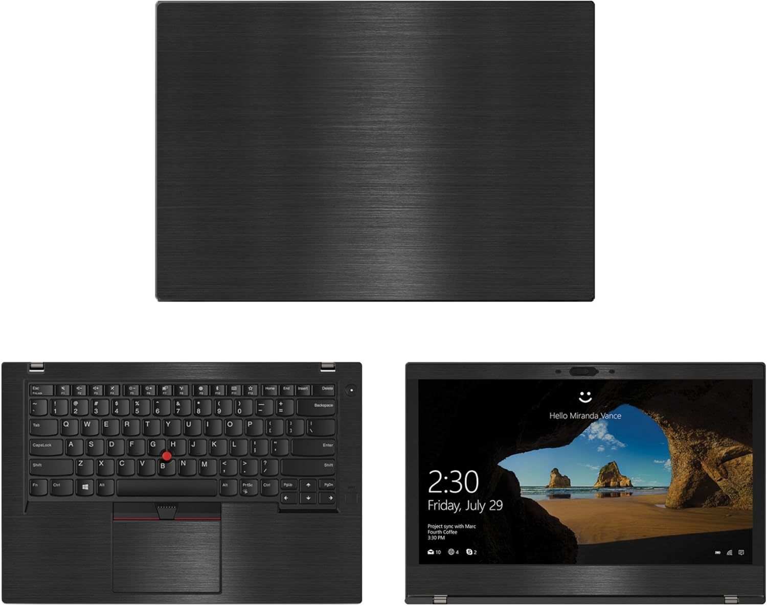 Decalrus - Protective Decal for Lenovo ThinkPad T480 (14" Screen) Laptop Black Texture Brushed Aluminum Skin case Cover wrap BAlenovoThnkpadT480Back